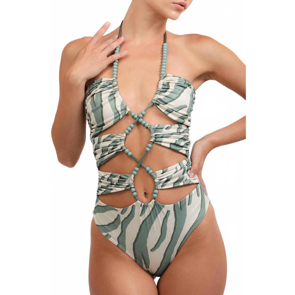 NEW SEA SALT amani reversable one piece swimsuit in green/white